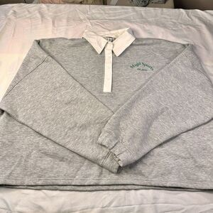 Missguided Plus Size Rugby Shirt Sweatshirt US 22 Oversized Cropped Gray